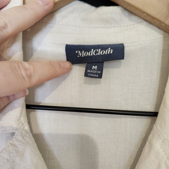 ModCloth Women's Linen Blend Shirt Dress Size M White Classic Preppy Coastal - Picture 4 of 6